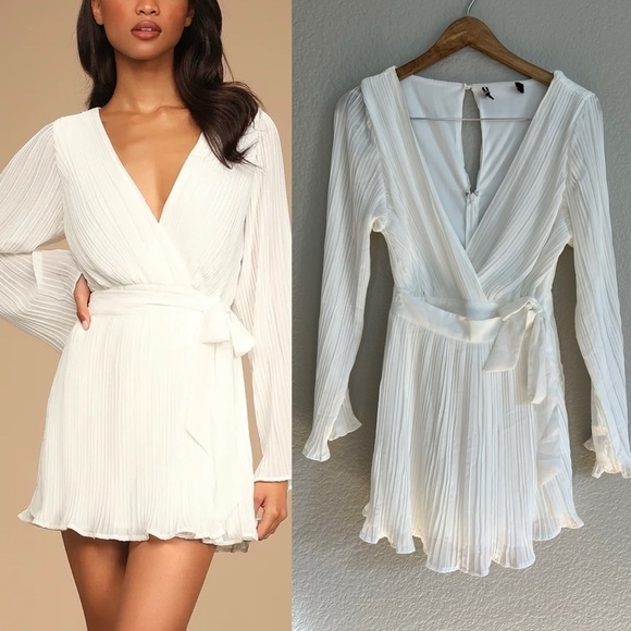 Embrace Your Beauty Ivory Pleated Long Sleeve Skort Romper - Picture 1 of 9